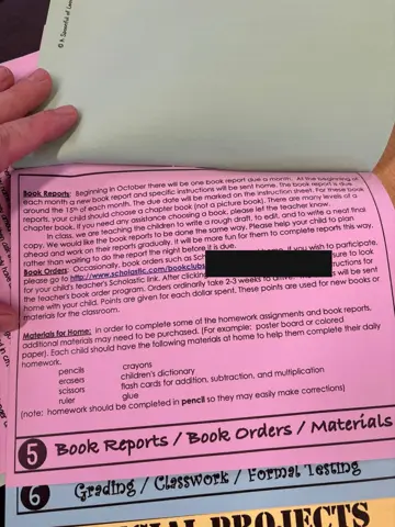 Book Reports, Book Orders, Materials page