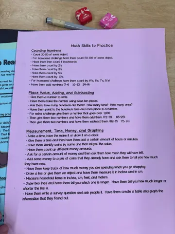 Math skills handout